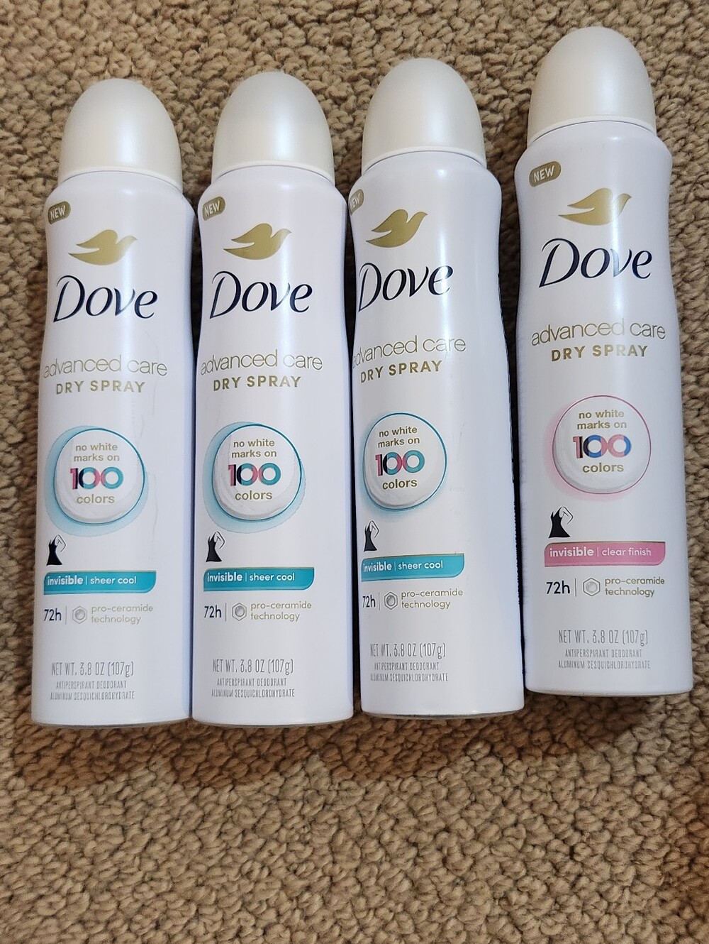 New Cans of Women's Dove Advanced Care Dry Spray Antiperspirant Deodorant 3.8 Oz